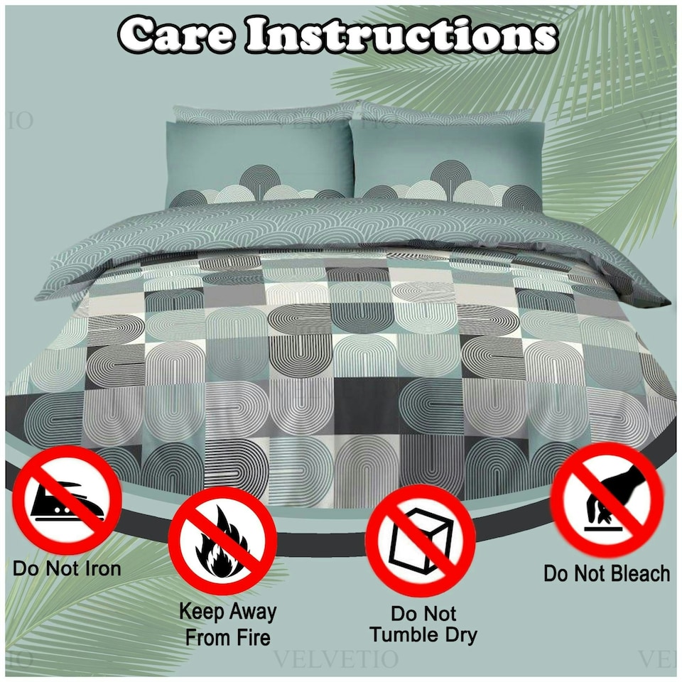 image 1 of VELVETIO Archie Complete Duvet Cover Set with Fitted Sheet Soft Polycotton Bedding Sets Green | Double