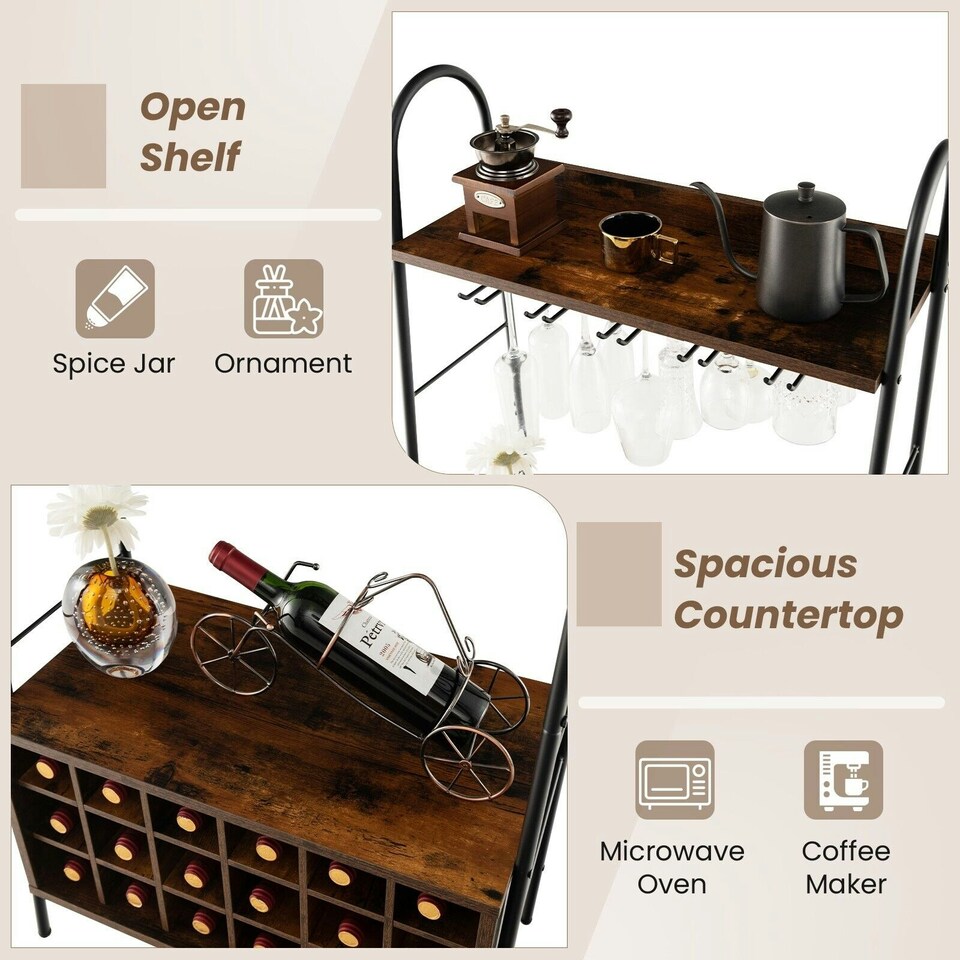image 1 of COSTWAY Industrial Detachable Wine Bar Storage Wine Bar