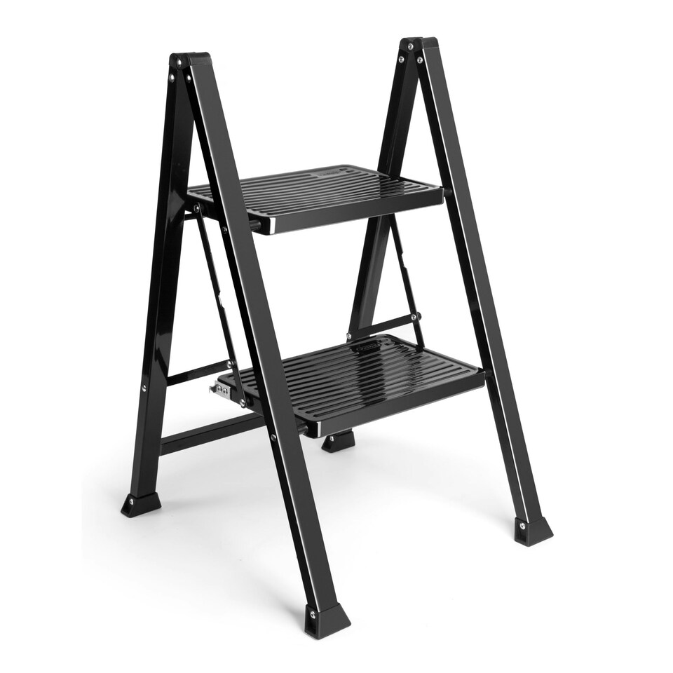 image 1 of VonHaus Slim 2 Step Ladder with Anti Slip Steps and Feet | Black