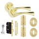 image 1 of Golden Grace Astrid Design Key Lock Door Handle Set in Satin Brass Hinges and Mortise Lock Gold