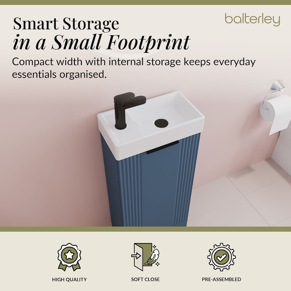 image 1 of Blue 400mm Floor Standing Vanity Unit with Black Handle | Blue | Satin Blue | 1