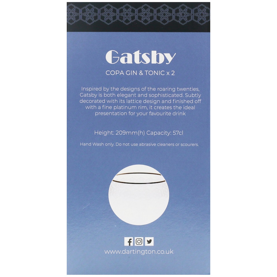image 1 of Dartington Gatsby Copa Gin & Tonic Glasses 570ml 21cm Tall Set Of 2