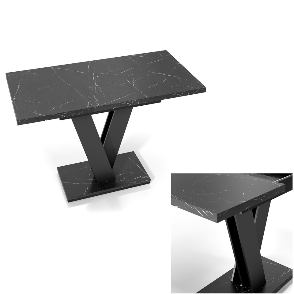 image 1 of Marble Extendable Dining Table Black Marble Effect Small Kitchen Table 120 -160cm - Cari
