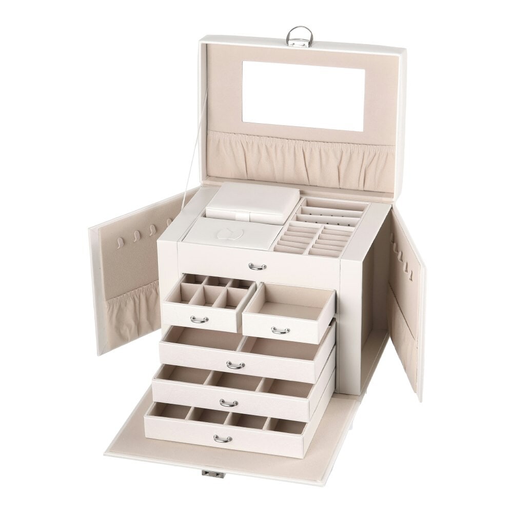Living and Home Jewellery Box Storage Organiser with Lock & Mirror