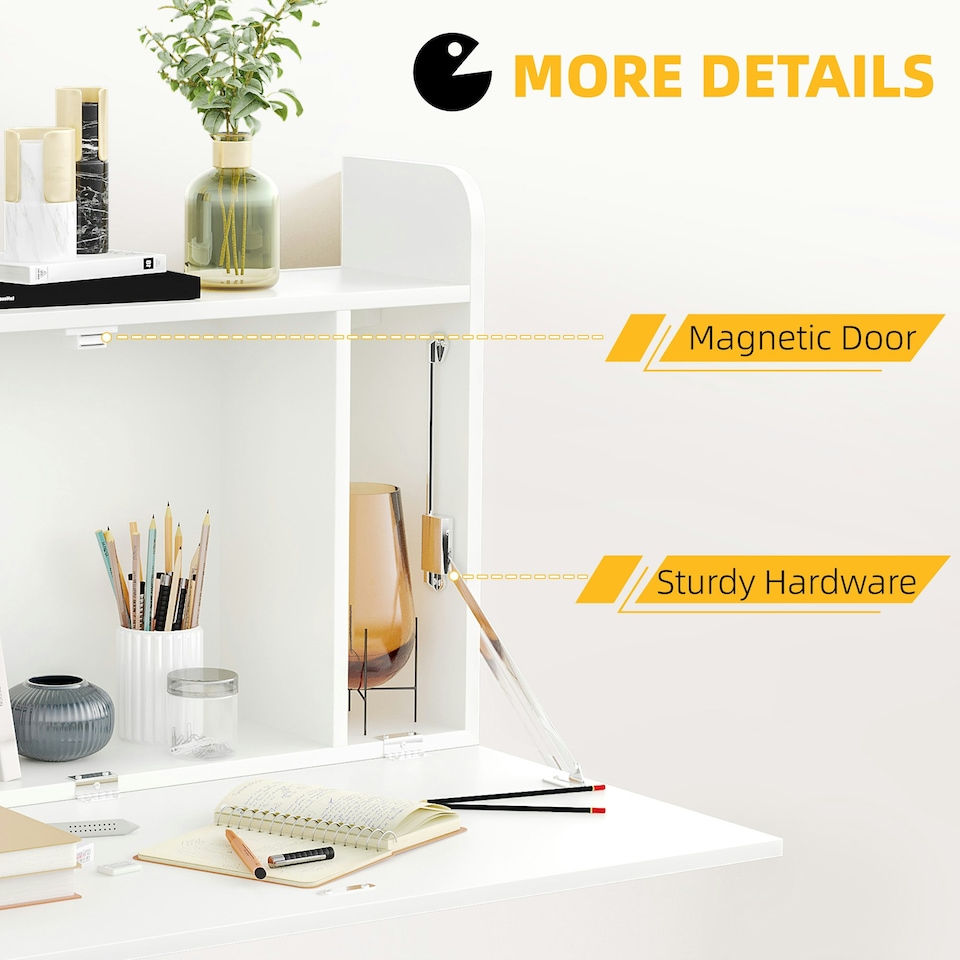 image 1 of HOMCOM Wall Mounted Table w/ Space Saving Storage Compartments for Home Office