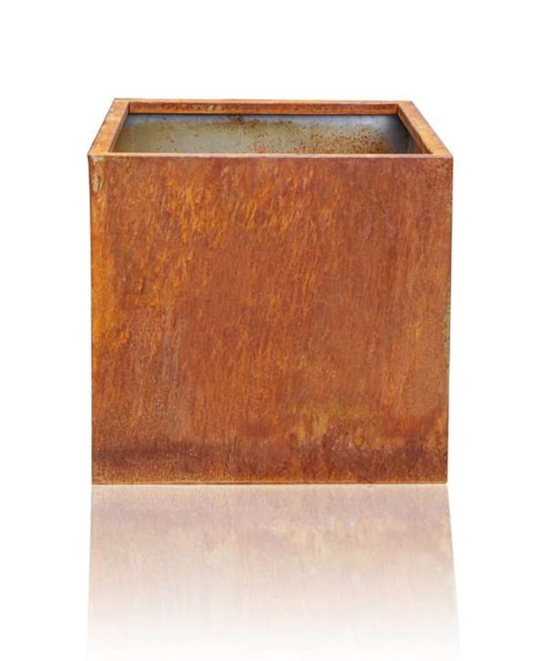 image 1 of Primrose Garden Outdoor Corten Steel Rust Cube Planter Plant Pot 60cm