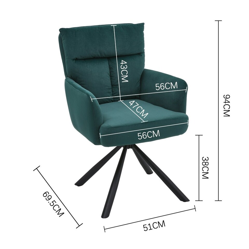 image 1 of Living and Home Modern Upholstered Swivel Armchair with Black Legs - Green Green