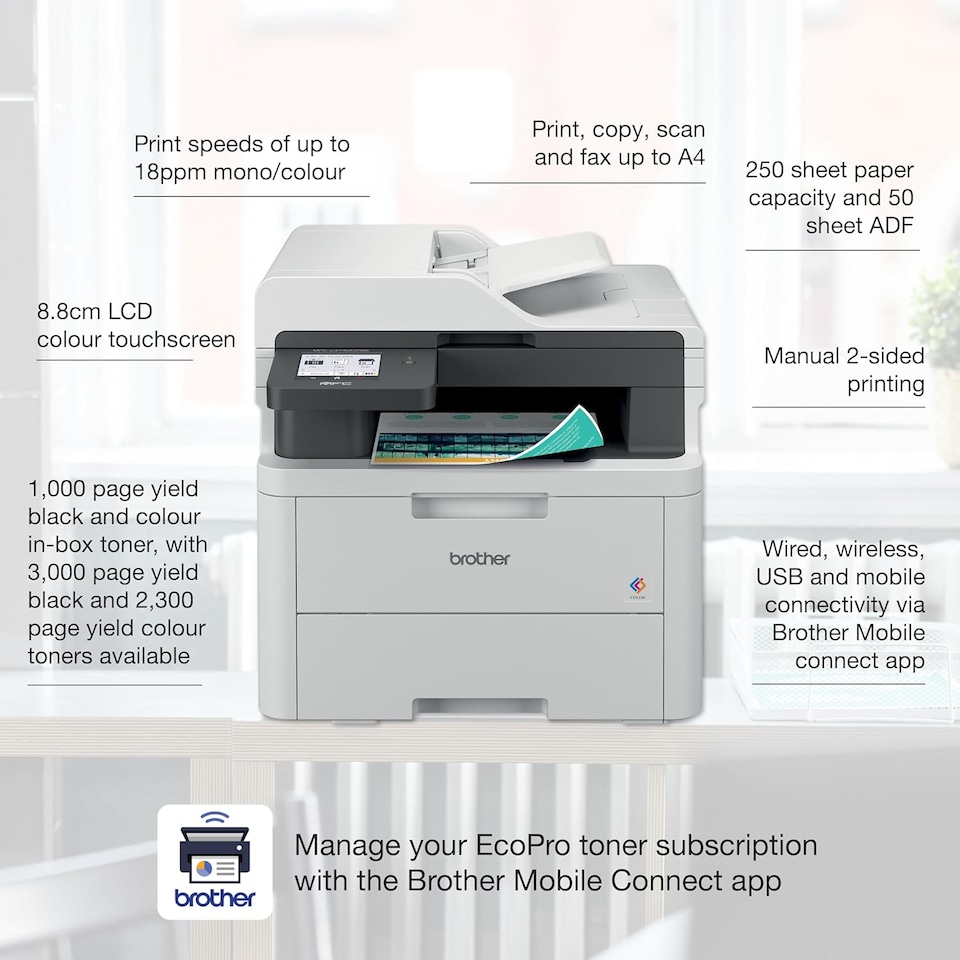 image 1 of Brother All-in-One LED Printer, MFC-L3740CDWE