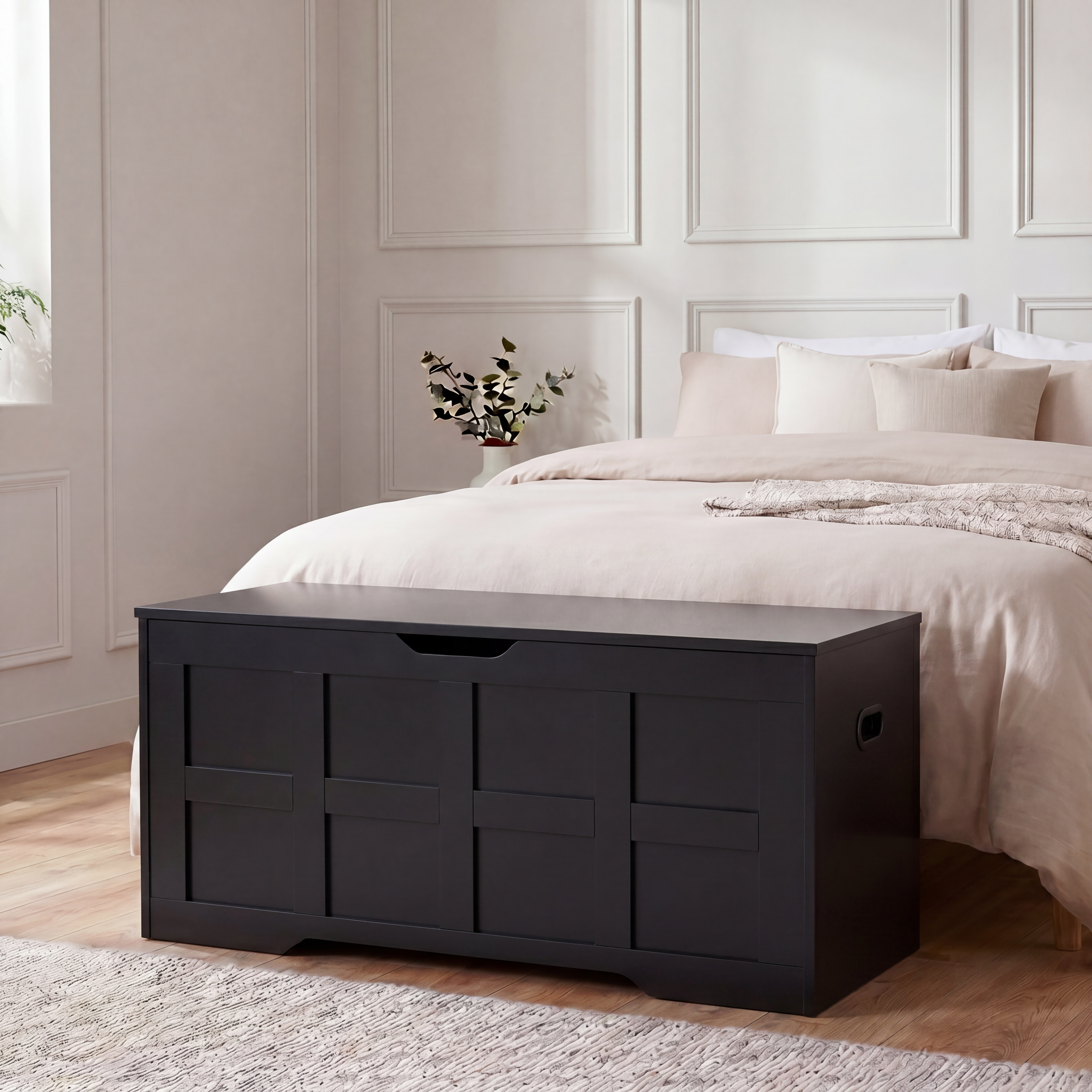 Vida Designs Large Lift Up Storage Chest Ottoman Bed End Hallway Seated Box - Black