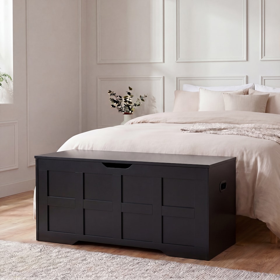 image 1 of Vida Designs Large Lift Up Storage Chest Ottoman Bed End Hallway Seated Box - Black