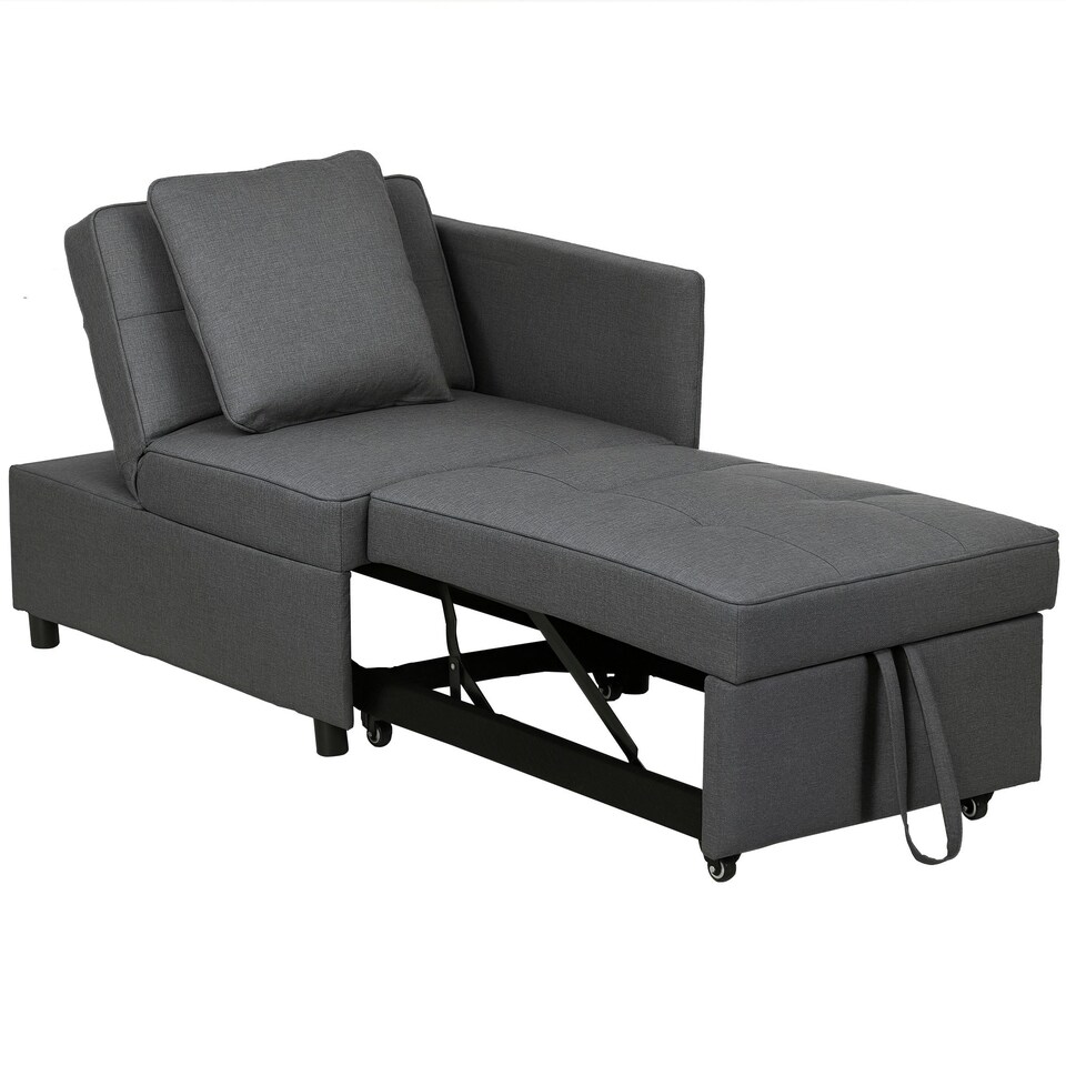 image 1 of HOMCOM Folding Sleeper Sofa Bed Chair with Pillows, Pocket, Grey