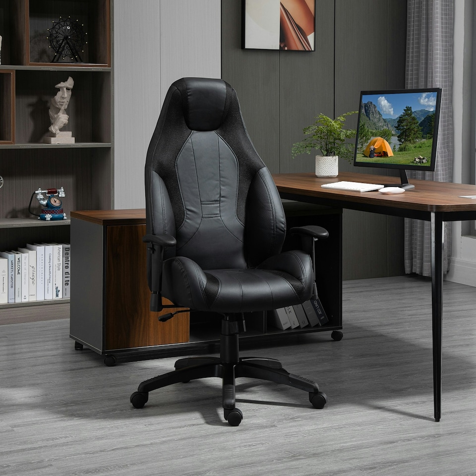 image 1 of Vinsetto High Back Executive Office Chair Gaming Recliner w/ Footrest, Black
