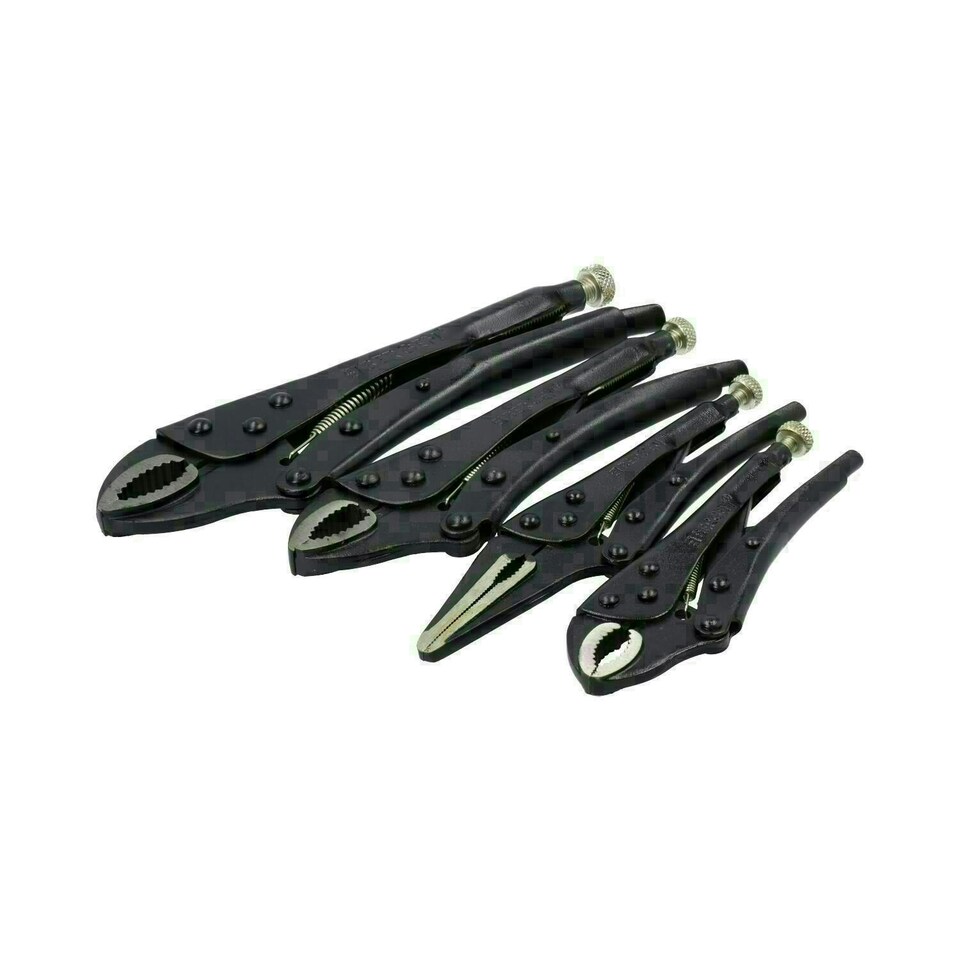 image 1 of 4pc Locking Grip Plier Set Mole Grips Pliers Curved + Straight Jaws