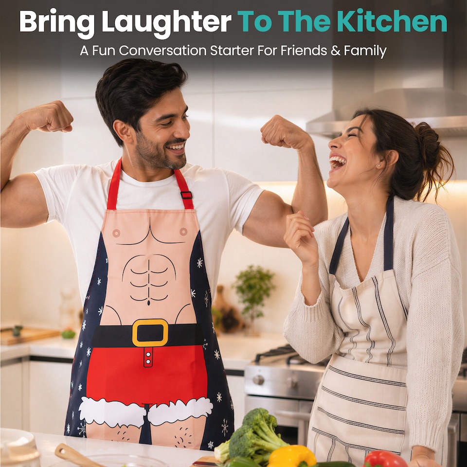 image 1 of Six Pack Santa Christmas Apron Funny Kitchen Apron - 75 x 60cm