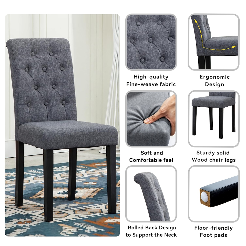 image 1 of MCC Direct Set of 2 Fabric Linen Button Back Kitchen Dining Chairs
