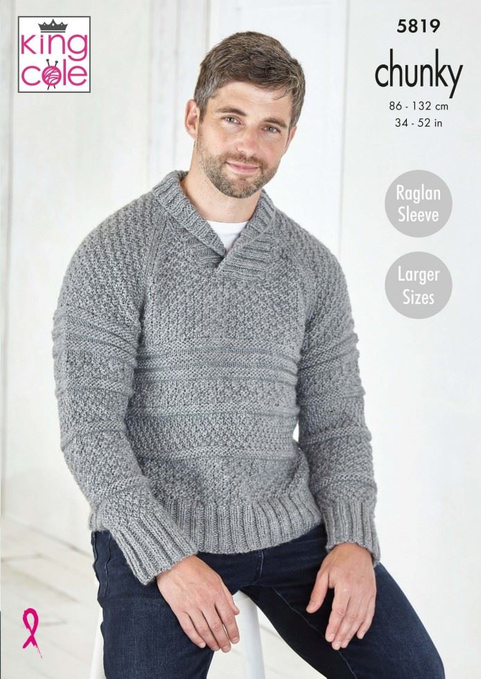 King Cole Big Value Chunky Knitting Pattern 5819, Sweaters for Men - 34 - 52 Inches