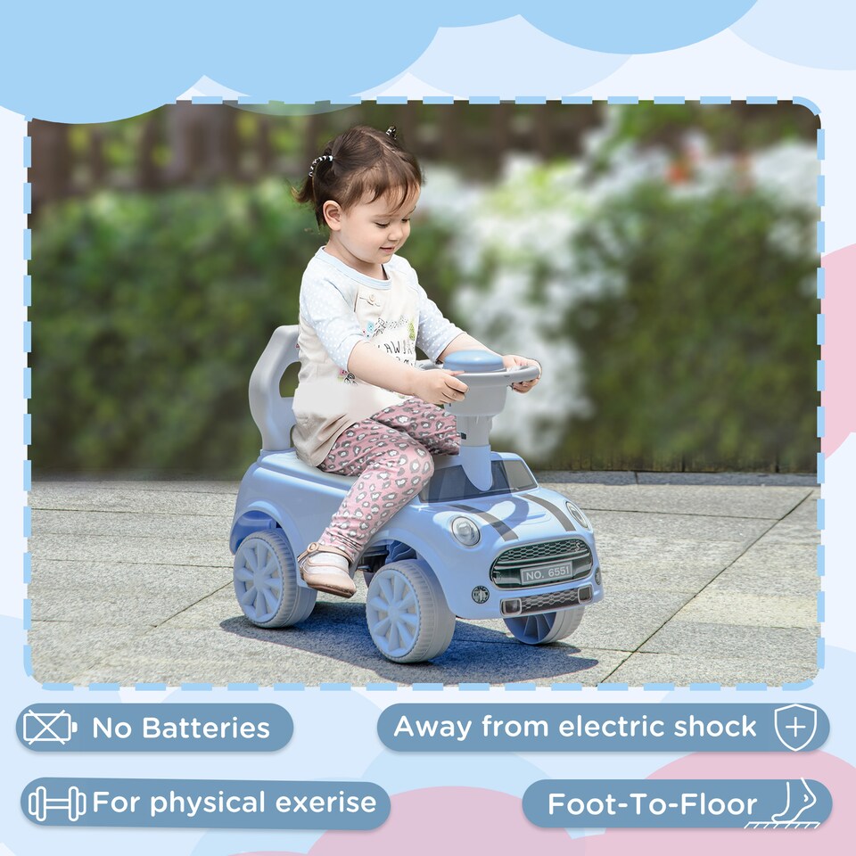 image 1 of AIYAPLAY Ride On Car Foot To Floor Sliding Car Push Along Car with Air Horn, Anti-Over-Backwards Design, for Toddler from 18 to 36 Months - Light Blue