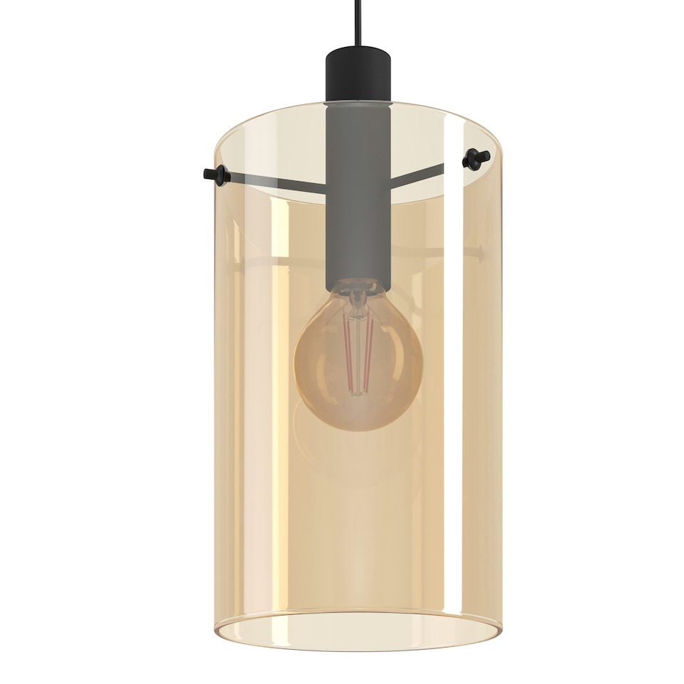 image 1 of EGLO Polverara Amber Glass Single Pendant Light WBS Black