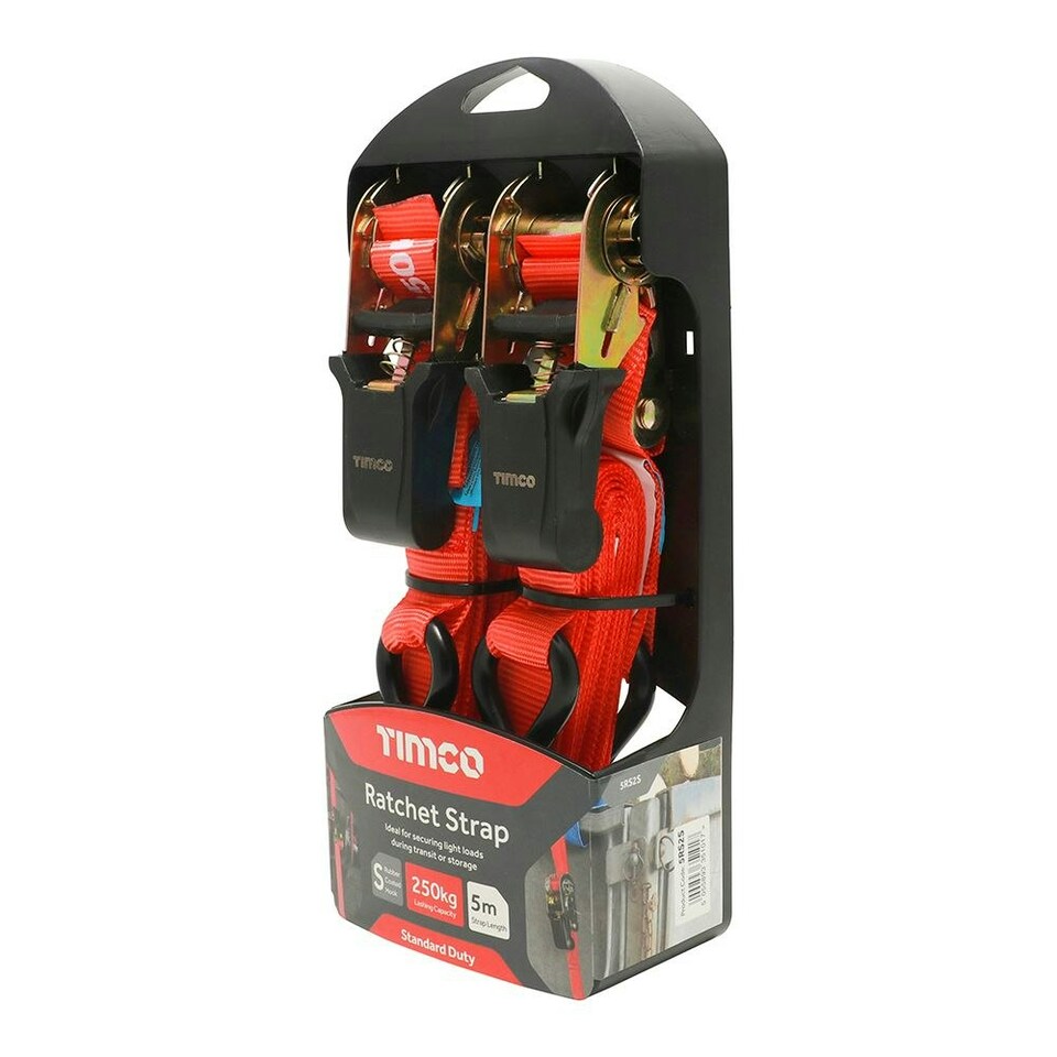 image 1 of Timco - Ratchet Straps - S Hook - Standard Duty (Size 5m x 25mm - 2 Pieces)