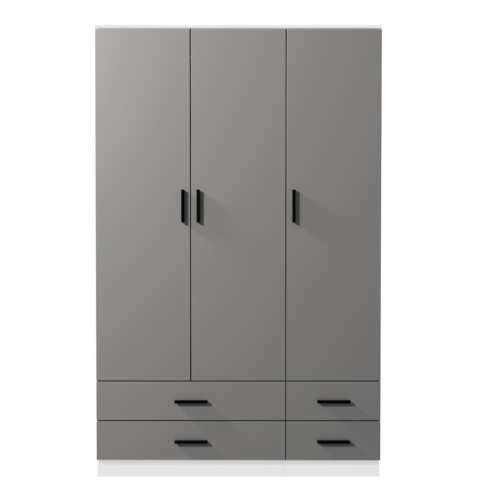 image 1 of 3 Door 4 Drawer Wardrobe With Hanging Rail And Storage Shelf | White | White Carcass & Grey Door | 1