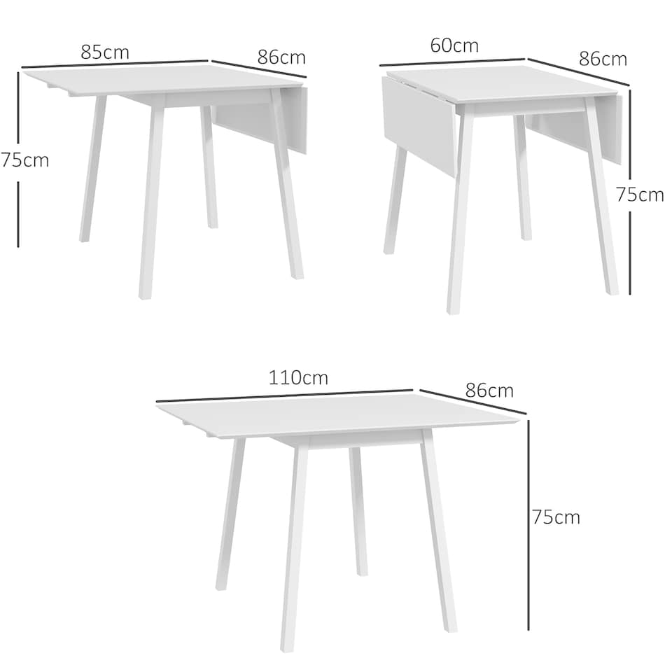 image 1 of HOMCOM Solid Wood Folding Dining Table, Drop Leaf Table for 2-4 People, Rectangle Kitchen Table for Small Space, White | White