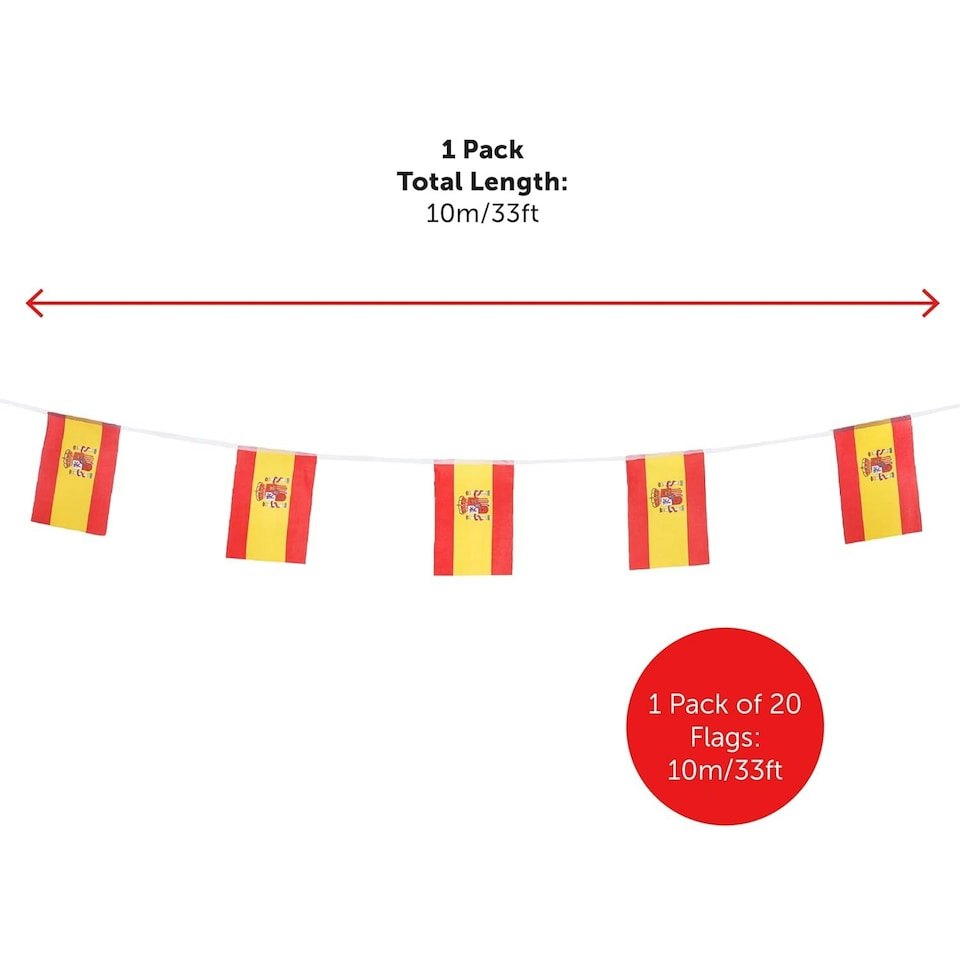 image 1 of Spain Flag Rectangle Party Bunting 10m with 20 Flags