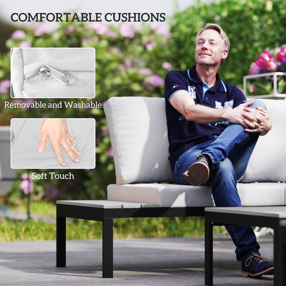 image 1 of Outsunny 4 Seater Garden Corner Sofa Set with Removable Thick Cushions Grey