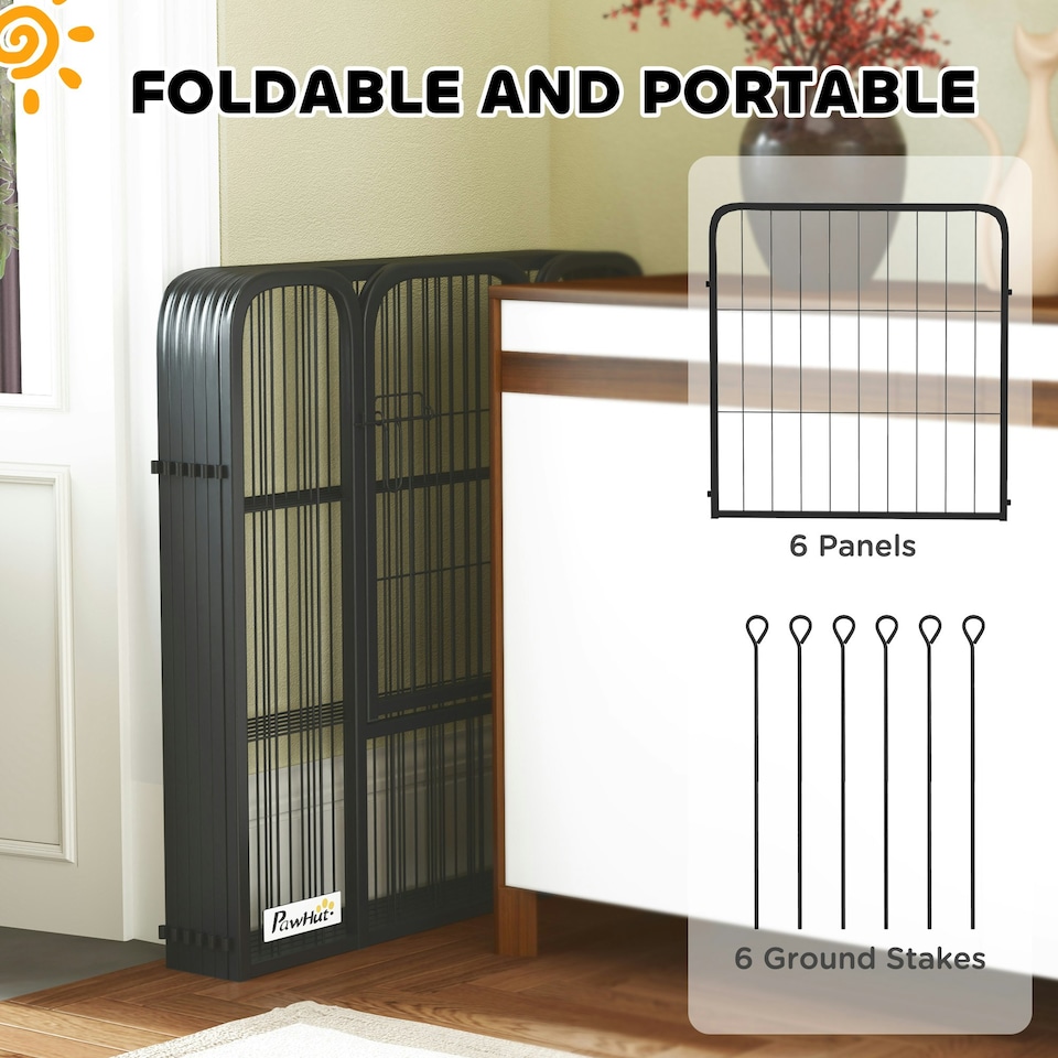 image 1 of PawHut Six-Panel Dog Playpen with Door, for Indoor, Outdoor, 60cm Tall