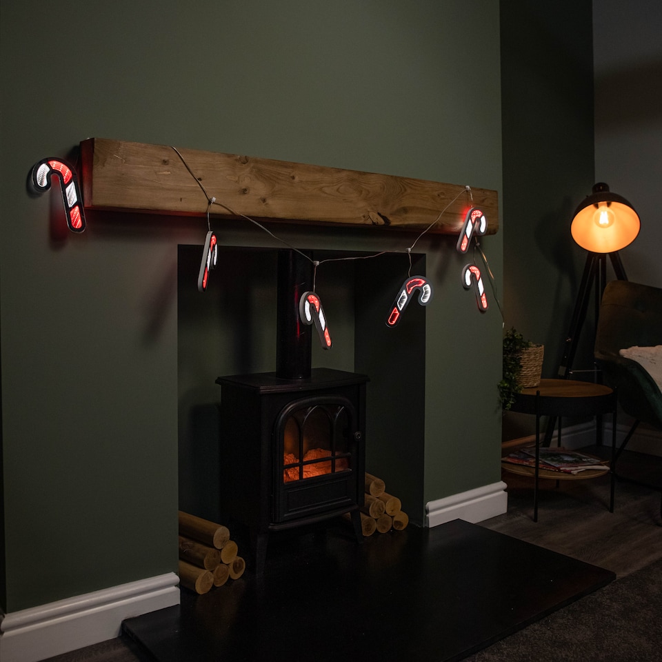 image 1 of 1.75m 6 Infinity Hanging Christmas Candy Cane Garland with Red and White LEDs