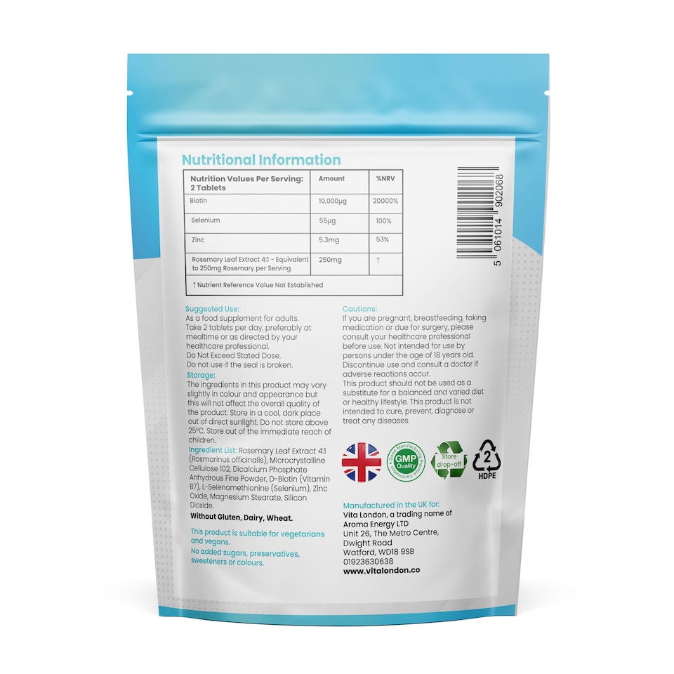 image 1 of Vita London Hair, Skin & Nails Growth Complex - 10,000µg Of Biotin - 120 Tablets
