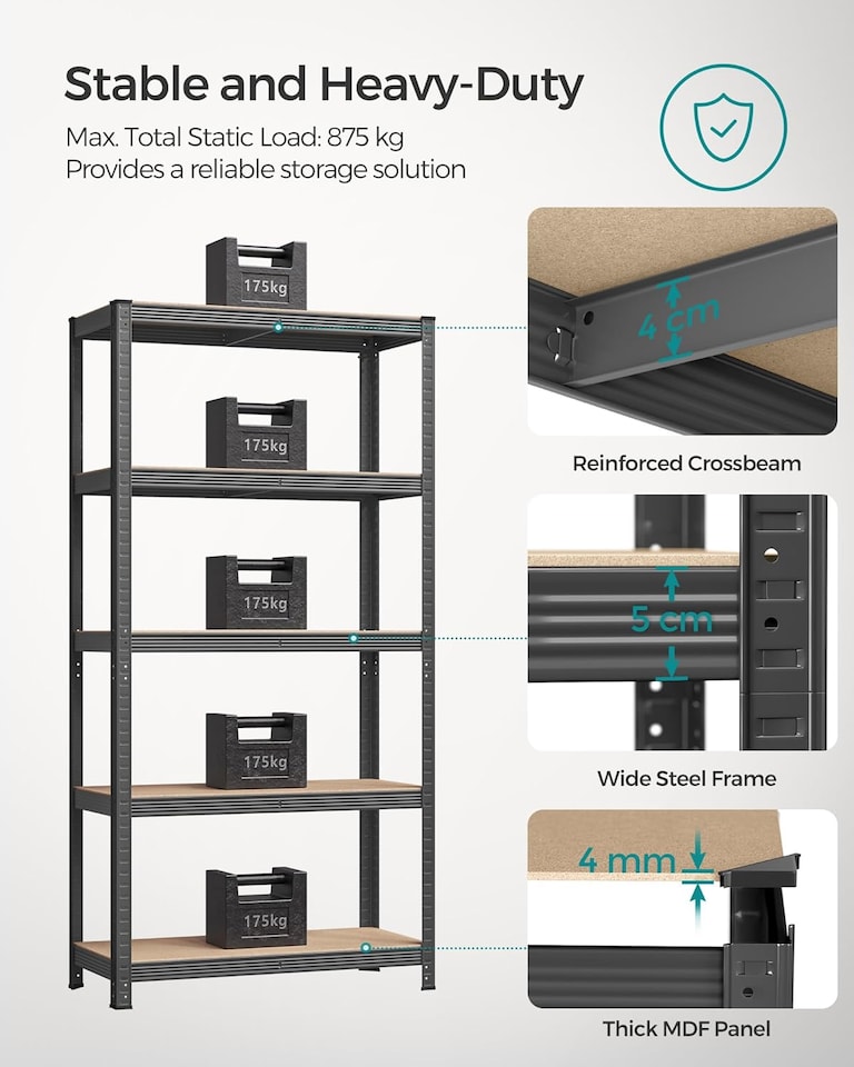 image 1 of 5-Tier Garage Storage Shelving Unit, Adjustable Heavy-Duty Steel Rack, Grey
