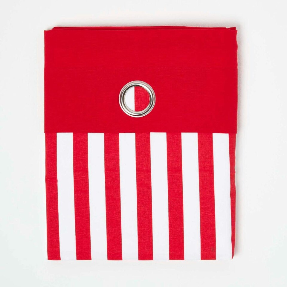 image 1 of Homescapes Thick Stripe Ready Made Eyelet Curtain Pair - 137 x 228 cm Drop | Red | Red