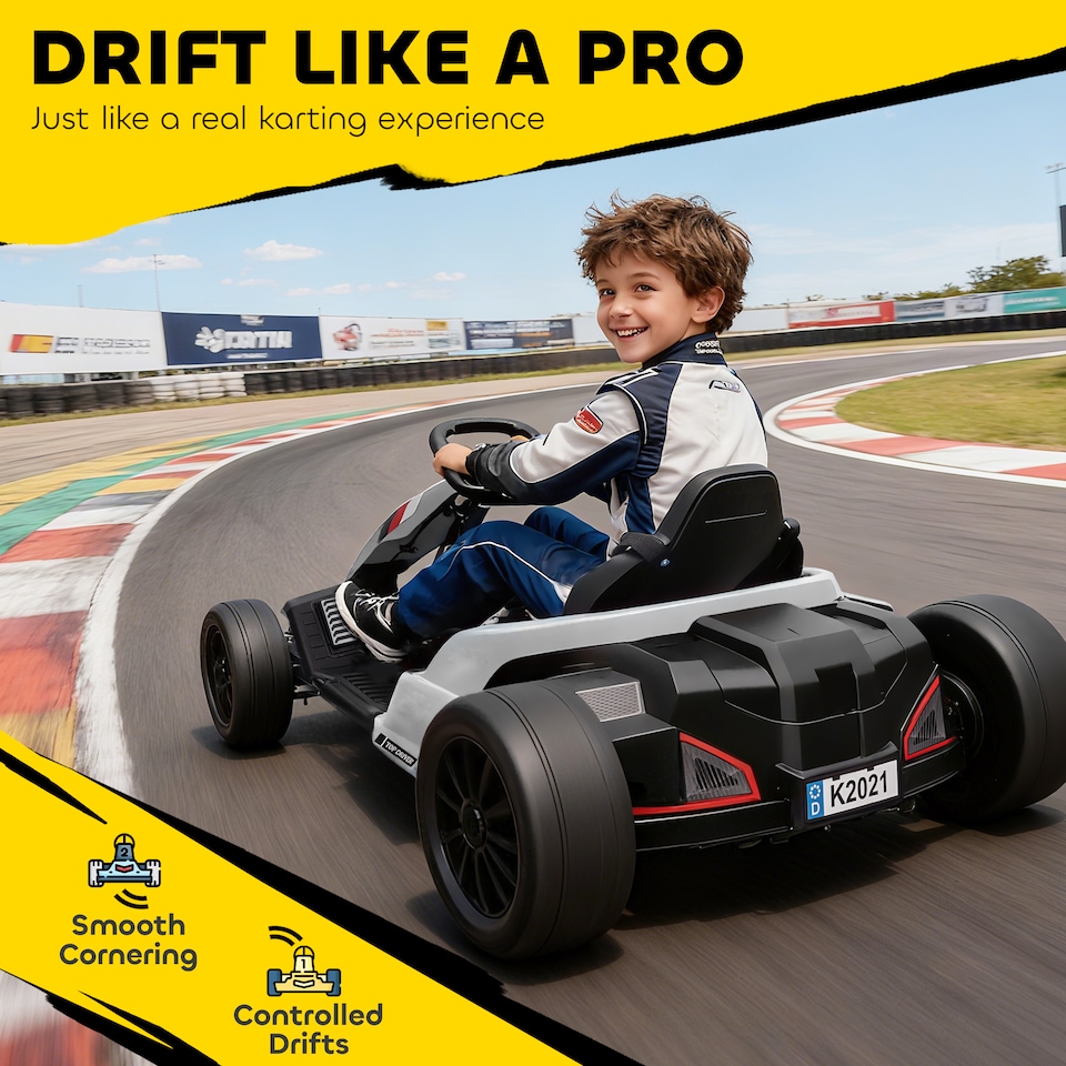 image 1 of AIYAPLAY 24V Electric Go Kart with Drift Mode, Adjustable Seat, White