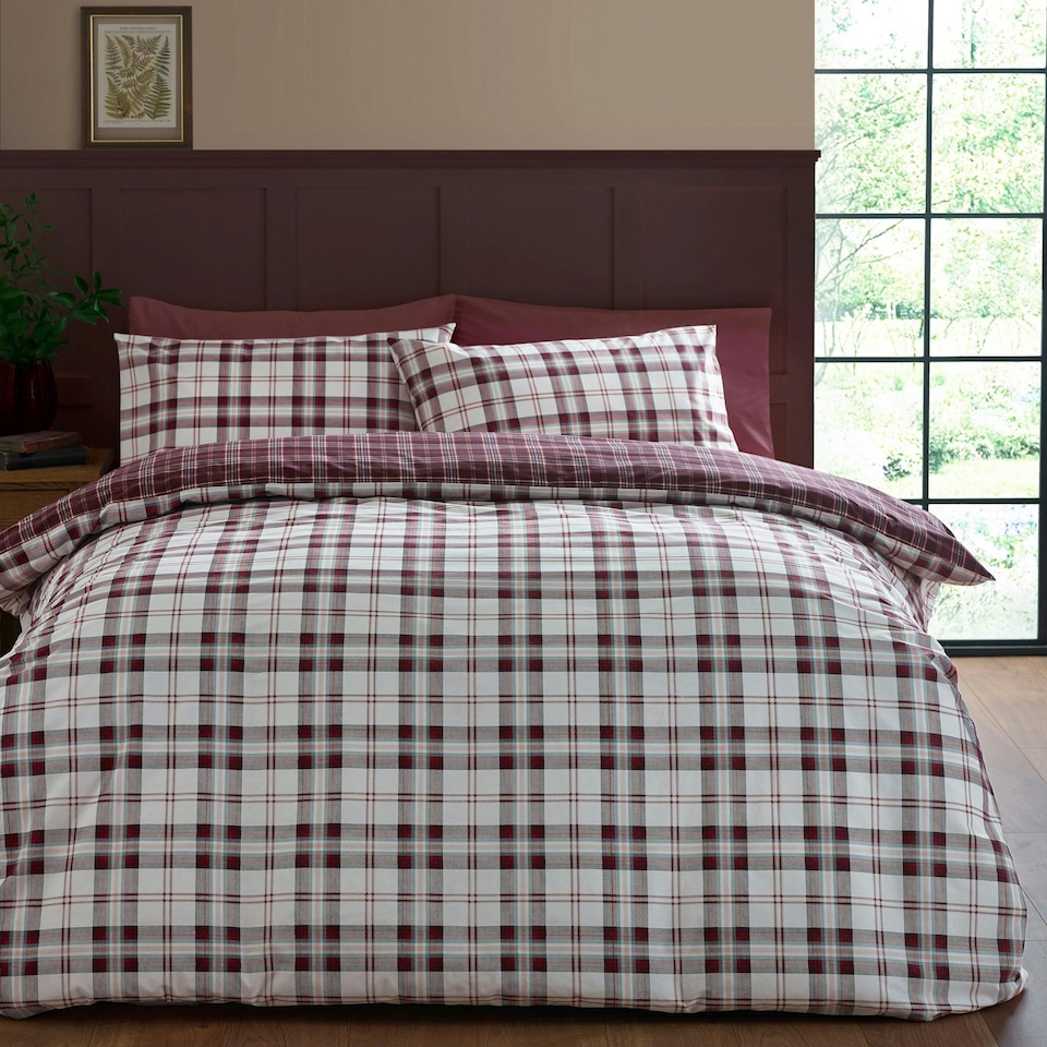 image 1 of Catherine Lansfield Kelso Check Reversible Duvet Cover Set Plum | Purple | Plum | Double