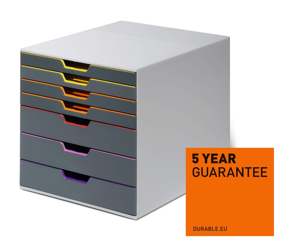 image 1 of Durable VARICOLOR Desktop Organiser 7 Drawer Colour Coded Modular Storage | A4+ | Grey