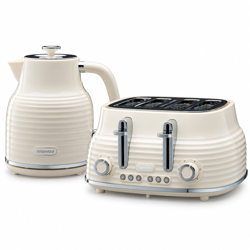 image 1 of Daewoo Sienna 1.7L Rapid Boil Kettle and 4 Slice Toaster Set | Cream | Cream