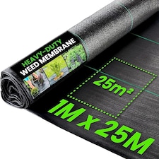 Heavy Duty Weed Control Fabric - Landscape Membrane for Garden, Patios & Flower Beds | Black | 1m x 25m