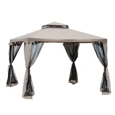 Outsunny 3 x 3 m Metal Gazebo Garden Outdoor 2-Tier Roof Marquee Party Tent Taup | Brown