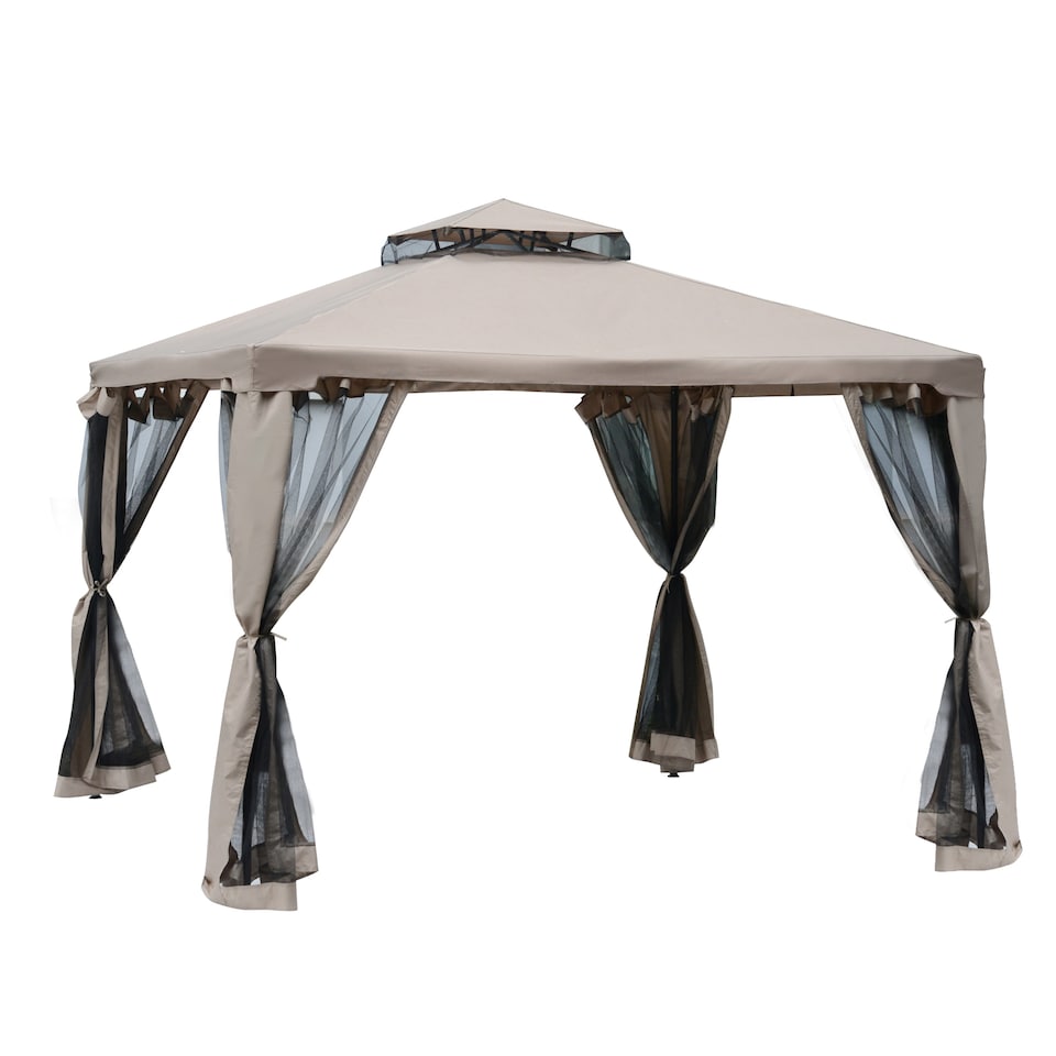 image 1 of Outsunny 3 x 3 m Metal Gazebo Garden Outdoor 2-Tier Roof Marquee Party Tent Taup | Brown