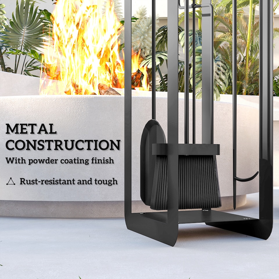 image 1 of Outsunny 5 PCS Fireplace Companion Set, Metal Fireplace Accessories, Black