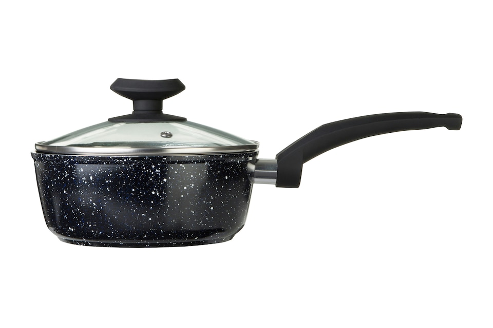 image 1 of Orsina 16cm Saucepan With Glass Lid, Durable Aluminium Saucepan With Marble Effect Finish, Non-Stick Coating