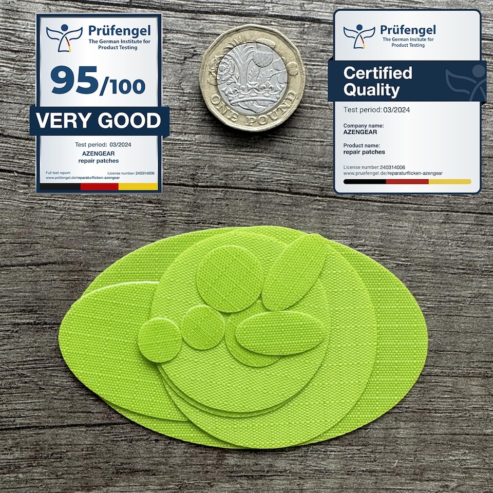 image 1 of aZengear Repair Patches for Jackets, Tent, Shoe, Gear - Waterproof, Self-Adhesive, Tear-Cold-Heat-Resistant (11 Pieces, Green)
