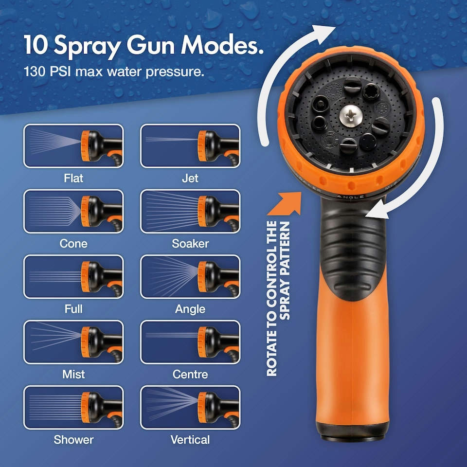 image 1 of VonHaus Expandable Garden Hose 50FT with 10-Pattern Spray Black | Orange | 50FT