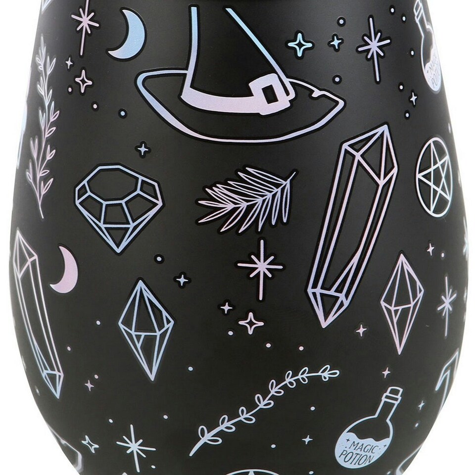 image 1 of Something Different Crystal Witch Print Stemless Wine Glass - Black/Blue - One Size