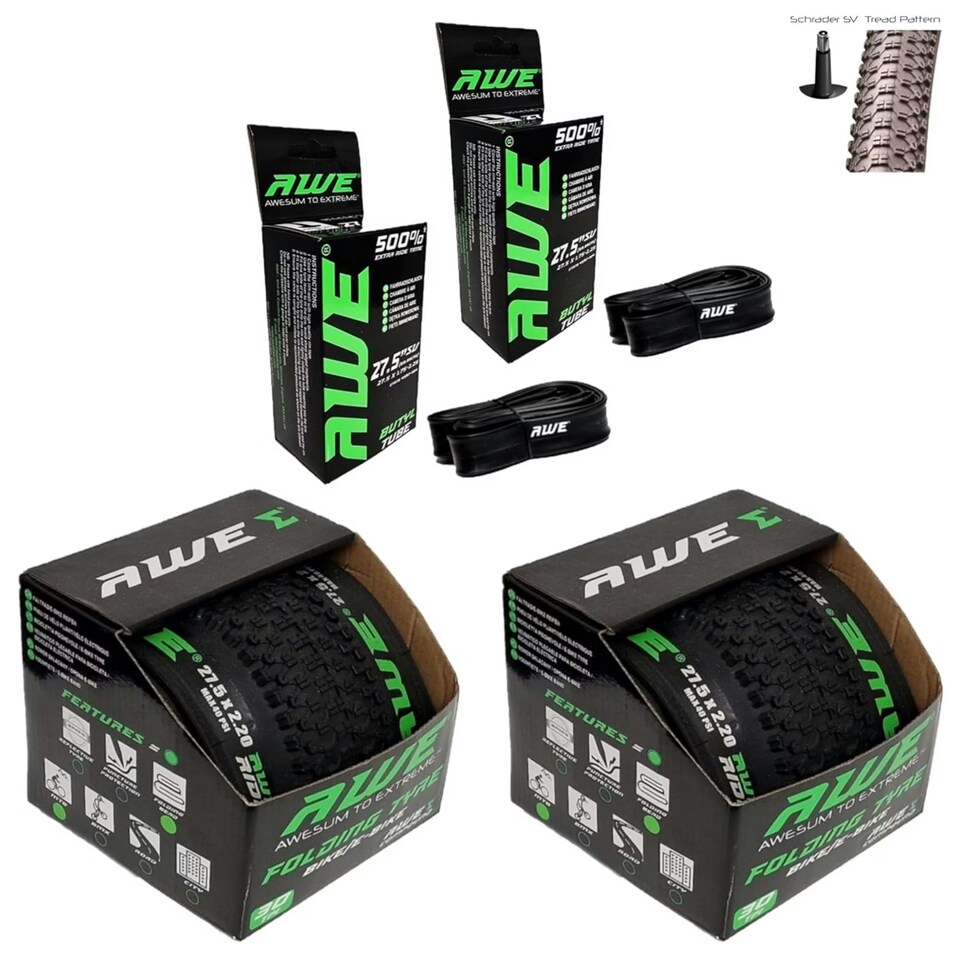 image 1 of 2 x AWERide Folding Tyres 27.5" x 2.20" + 2 x AWE Inner Tubes 27.5" x 1.75-2.25 SV