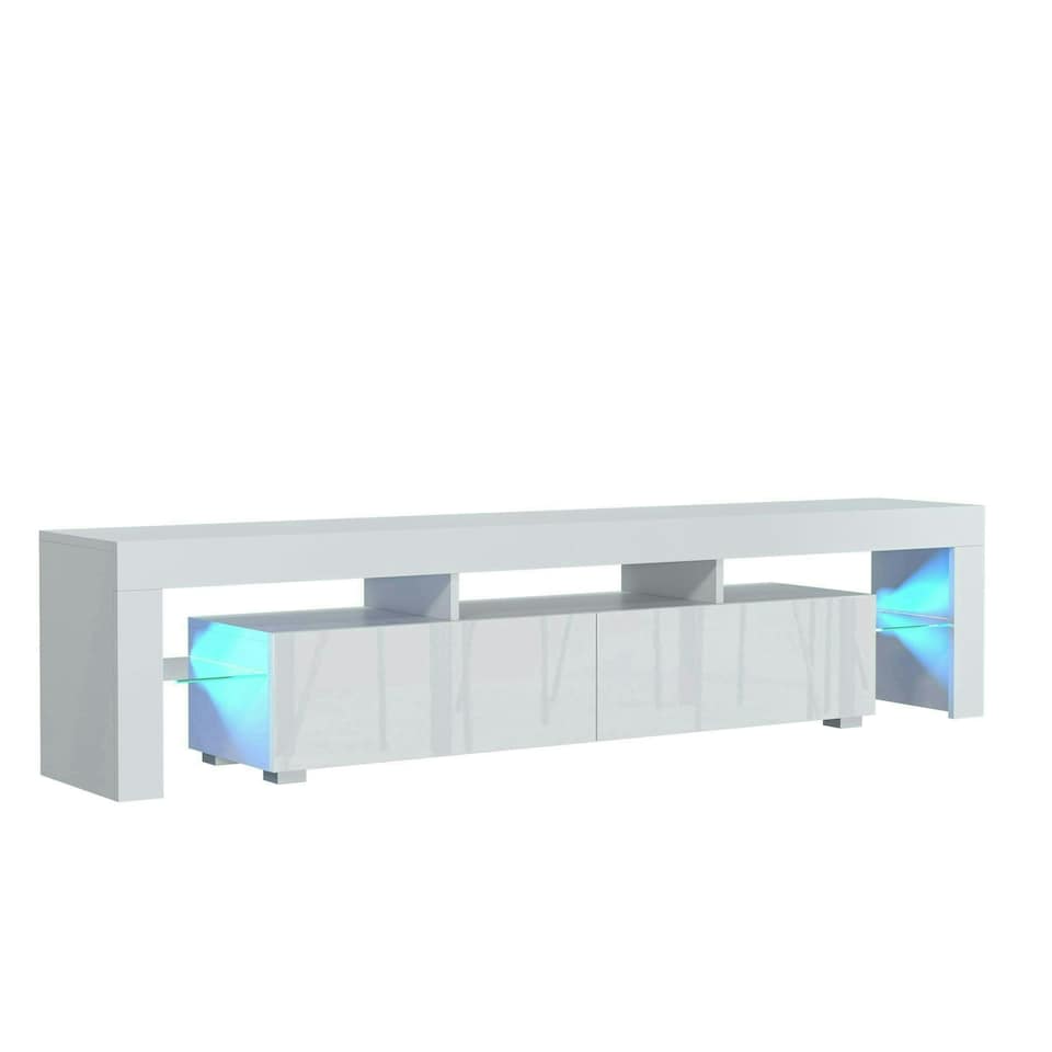 image 1 of TV Unit 200cm White Gloss Doors White Matt Frame Modern Media Cabinet | White | One Size | 1