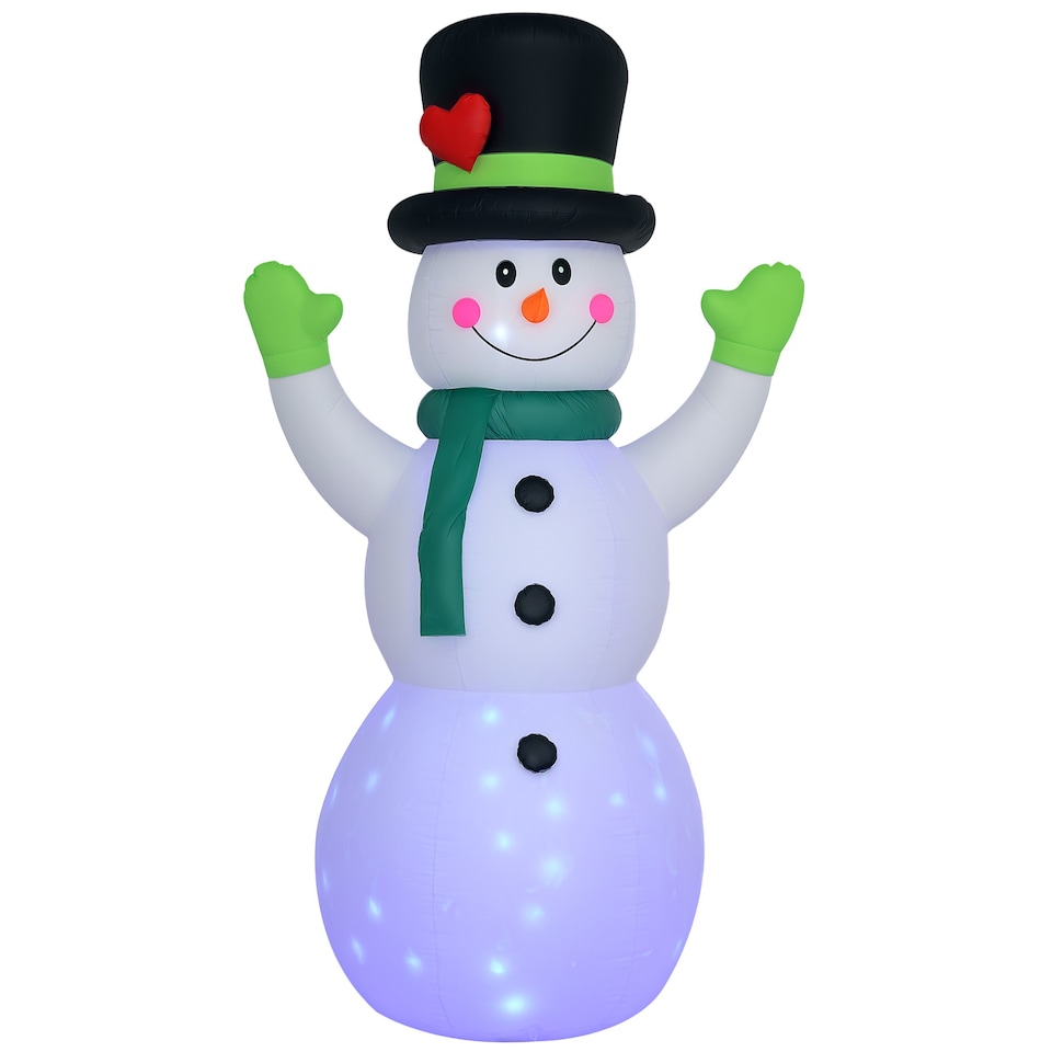 image 1 of Outsunny 10ft Christmas Inflatable Cheerful Snowman Wearing Black Hat, Green Scarf and Gloves, Christmas Blow Up Outdoor LED Yard Display for Lawn Garden Party