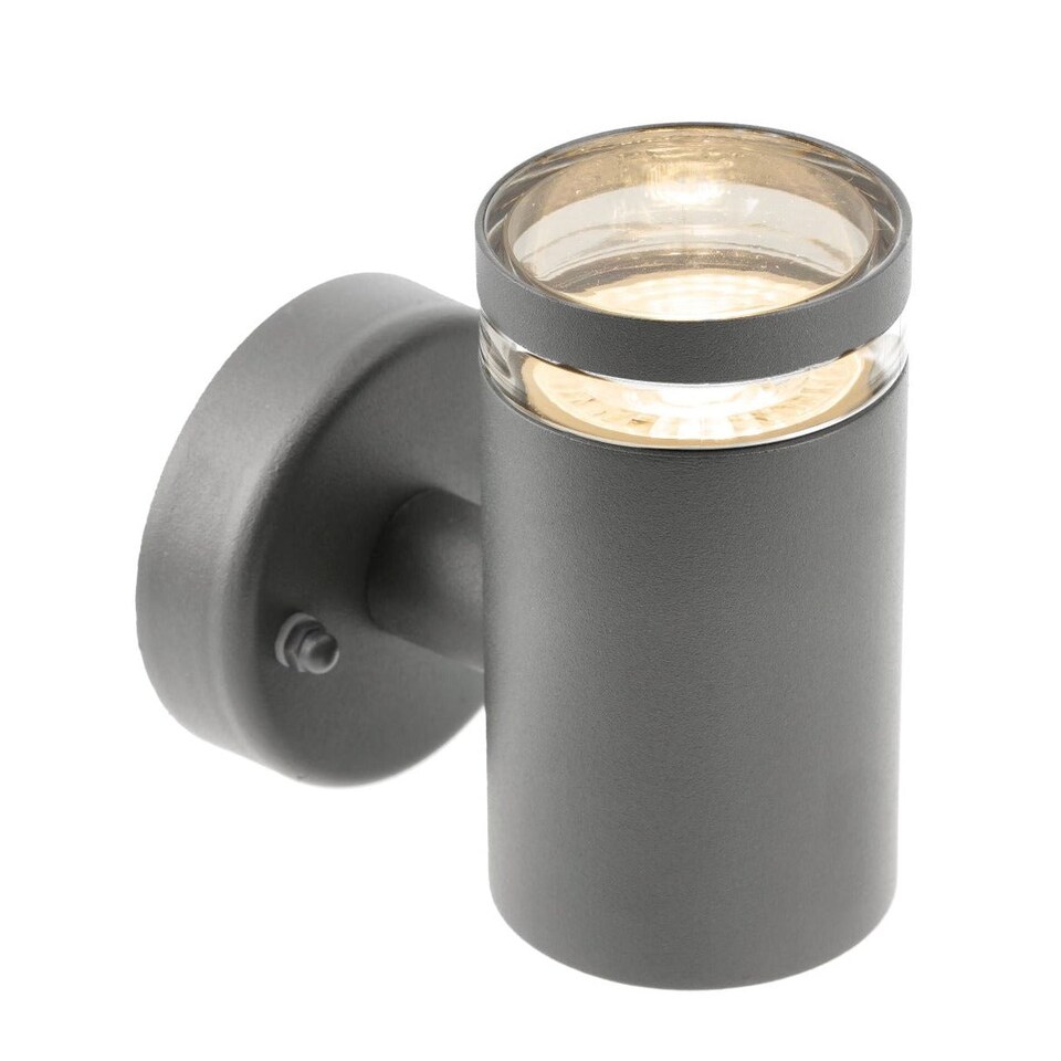 image 1 of CGC Lighting Jennifer Anthracite Outdoor GU10 Single-Spot Cylinder Wall Light | Black | Black | Height: 11.2 cm, Width: 7.6 cm, Depth: 10.5 cm