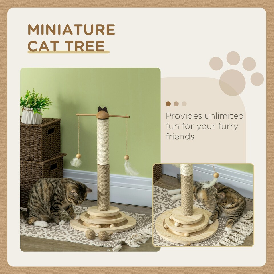 image 1 of PawHut Cat Tree Scratching Post with Interactive Toy Ball Jute Sisal Wood
