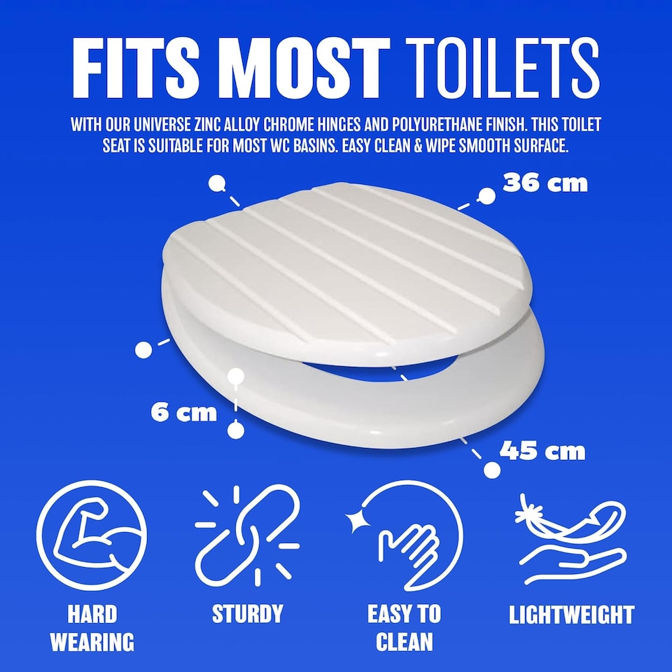 image 1 of 18' White Wooden Toilet Seat Bathroom Wc Easy Clean Heavy Duty With Fittings